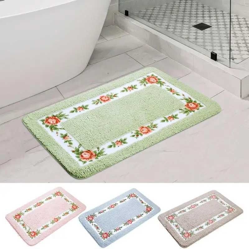 

Floral Bathroom Rug Non-Slip Floral Rural Style Romantic Rose Flower Rug Easy To Wash Toilet Floor Rugs Home Supplies Products