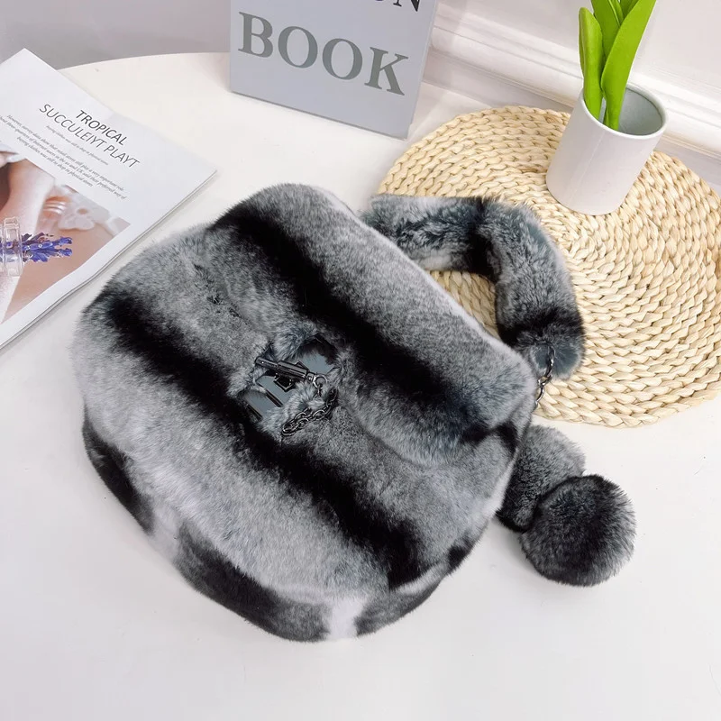 Женская меховая сумка с цепочкой зимняя маленькая сумка-клатч из натурального