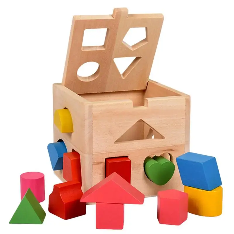 

Wooden Blocks Classic Wooden Toy With 13 Geometry Shape Blocks Pre-Schoolers Educational Game For Developing Dexterity