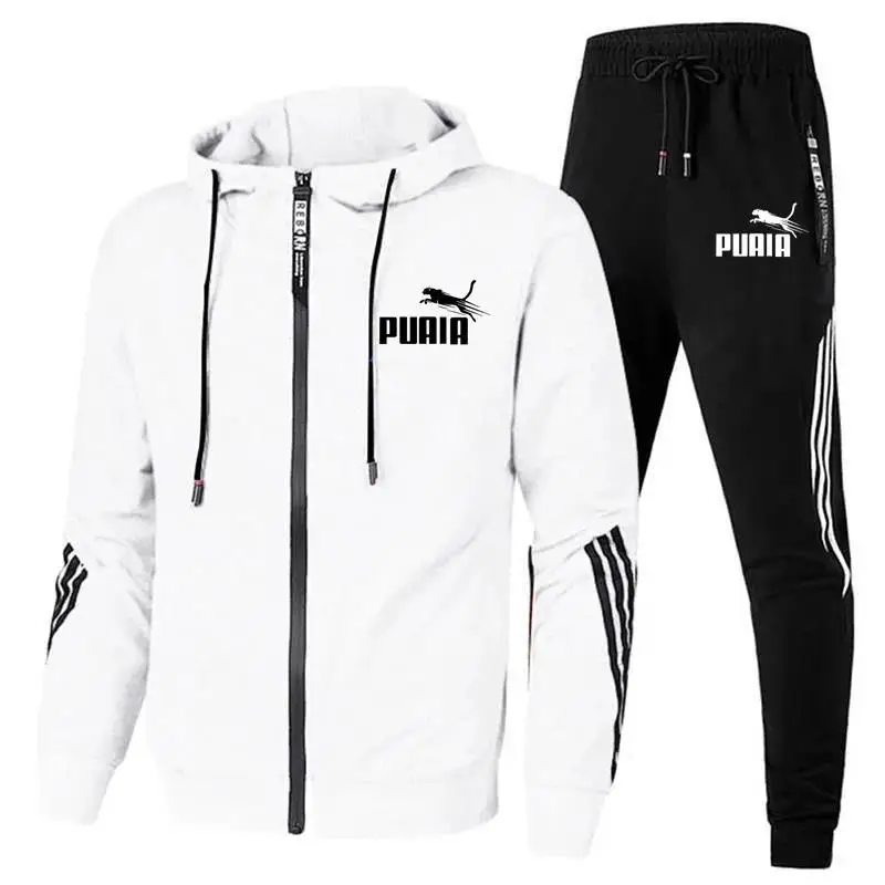 Фото Модный спортивный костюм для мужчин, новый осенний женский костюм + спортивные штаны в полоску, комплект из 2 предметов для бега, фитнеса, баскетбола, бега №3