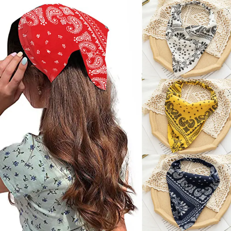 

7 Candy Colors Elastic Floral Print Triangle Twisted Hair Scarf Band Turban Bohemia Women Daily Party Cosplay Bandana Kerchief