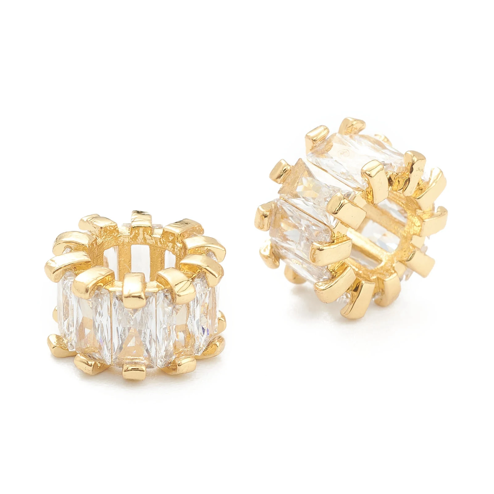 10pcs Brass Clear Cubic Zirconia Beads Large Hole Beads Long-Lasting Plated Tube for Jewelry Making DIY Bracelet Necklace