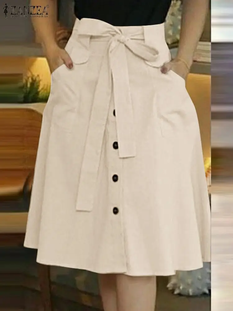 ZANZEA/2024 летние юбки до колена на пуговицах элегантные женские модные короткие с