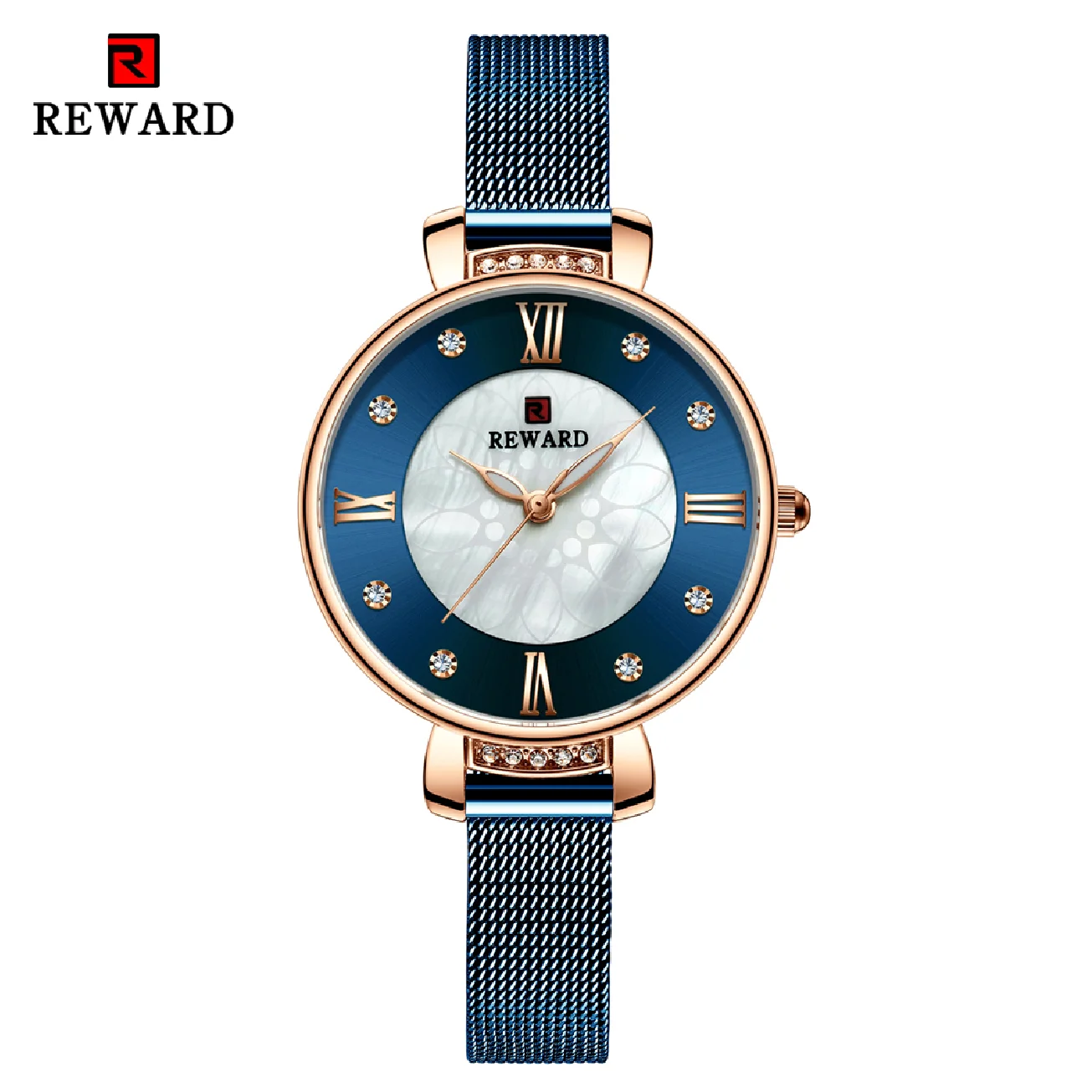REWARD Fashion Luxury Womens Watch Rhinestone Steel Mesh Strap Quartz Wrist Watch Women Casual Waterproof Watches reloj mujer enlarge