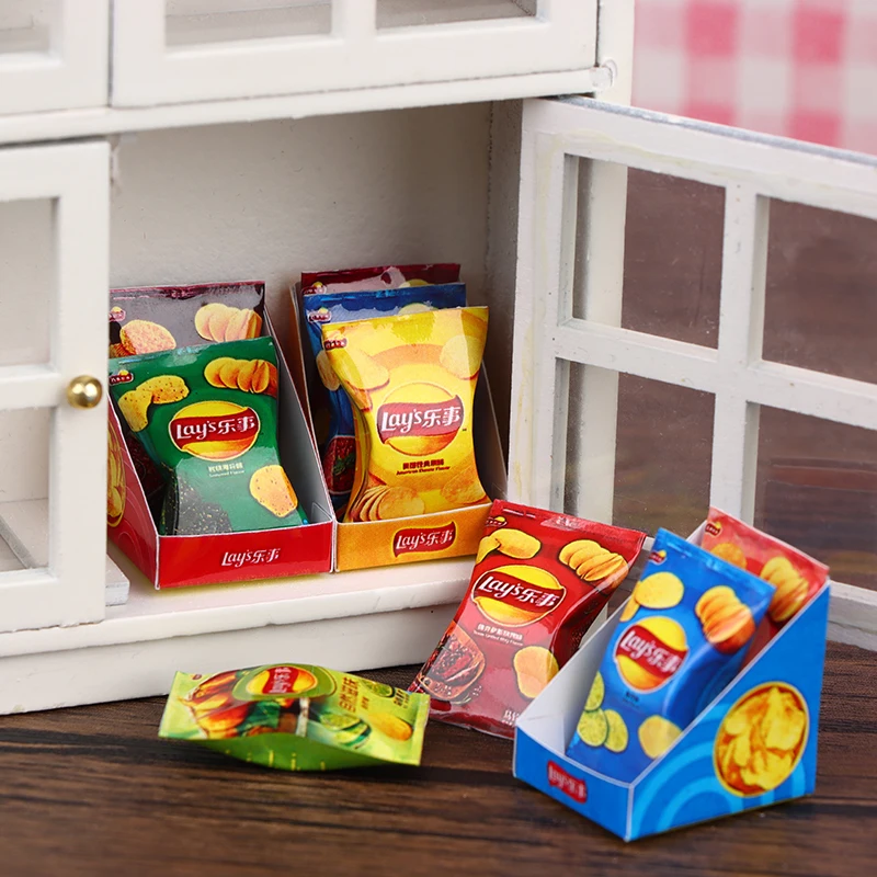

1Set 1:12 Dollhouse Miniature Potato Chips W/Box Potato Food Snack Model Kid Pretend Play Toy Doll House Accessories