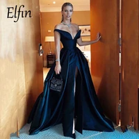 elfin sexy black formal evening dresses long high side split prom dresses off the shoulder celebrity dresses