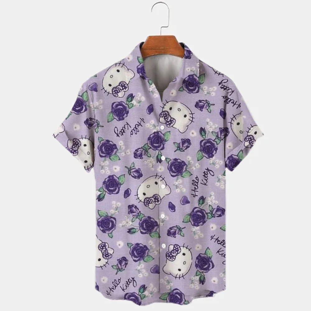 

Summer Hawaiian short sleeved 3D printed shirt with dazzling large social cartoon images Flower Street casual luxury clothing