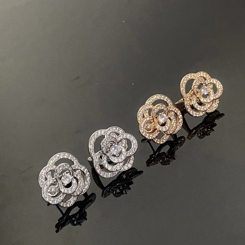 

Fashion New 925 Silver Inlaid Diamond Camellia Earrings for Women Luxury Jewelry Charm Party Beautiful Accessories Holiday Gift