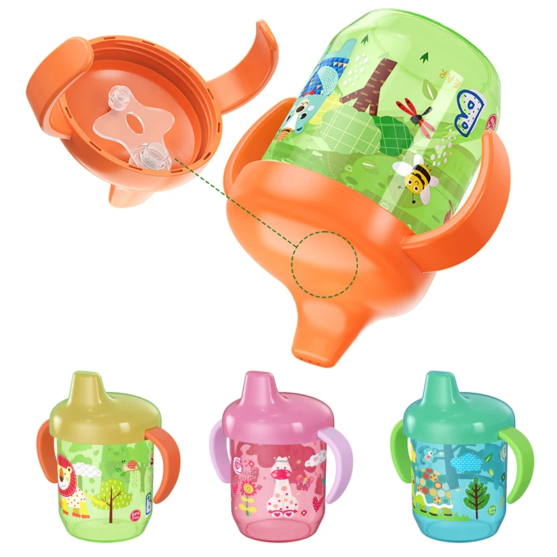 

360 Rotated WaterCups Cartoon Baby Learning Drinking Cup Double Handle Flip Leakproof Infants Bottle BPA Free with Lid