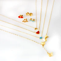 2022 new heart butterfly pendant necklace earrings jewelry sets for women gold silver color girls everyday wear gifts