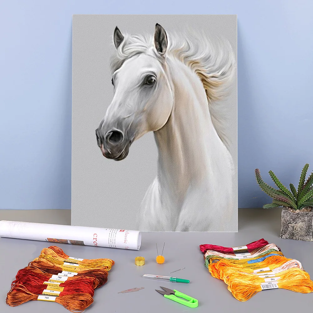 

Horse Animal Printed 11CT Cross-Stitch Embroidery Complete Kit DMC Threads Sewing Handicraft Needlework Handiwork Different