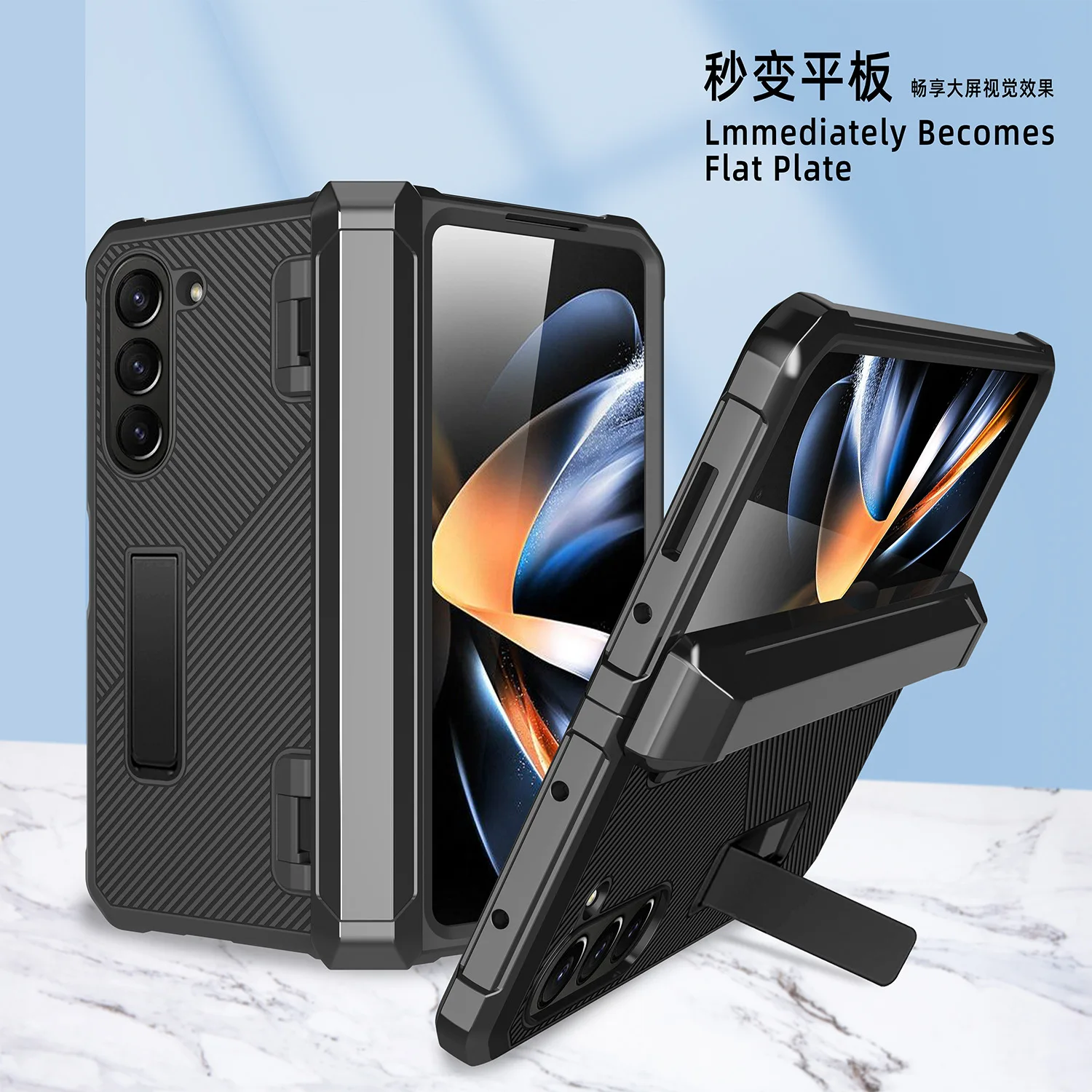 

Shockproof Armor Carbon Fiber Support Phone Case For Samsung Galaxy Z Fold 5 4 Fold5 Fold4 5g Fall Prevention Hard Shell Cover