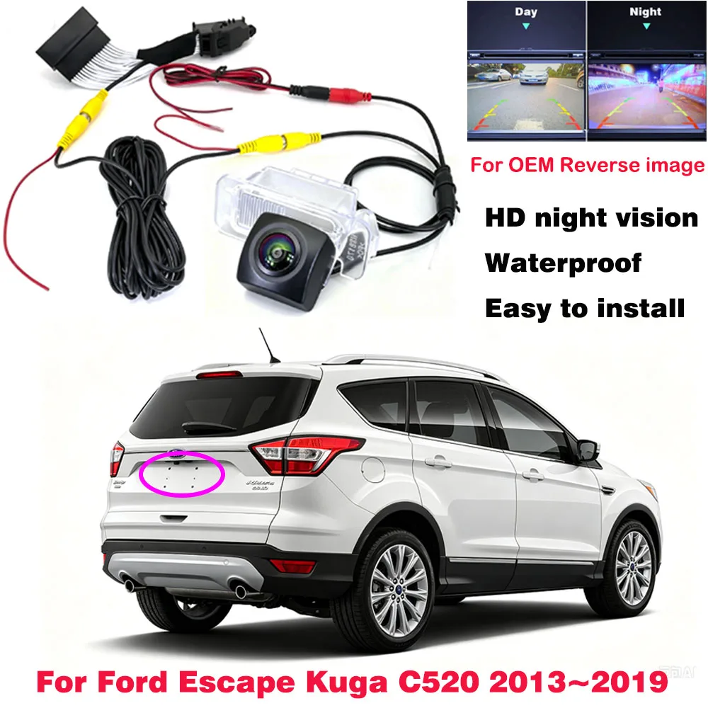 Фото Камера заднего вида HD для Ford Escape Kuga C520 2013~2019, совместимость с системой Sync 3/2.5, оригинальный заводской экран, адаптерный кабель C54P/32P, OEM. №1