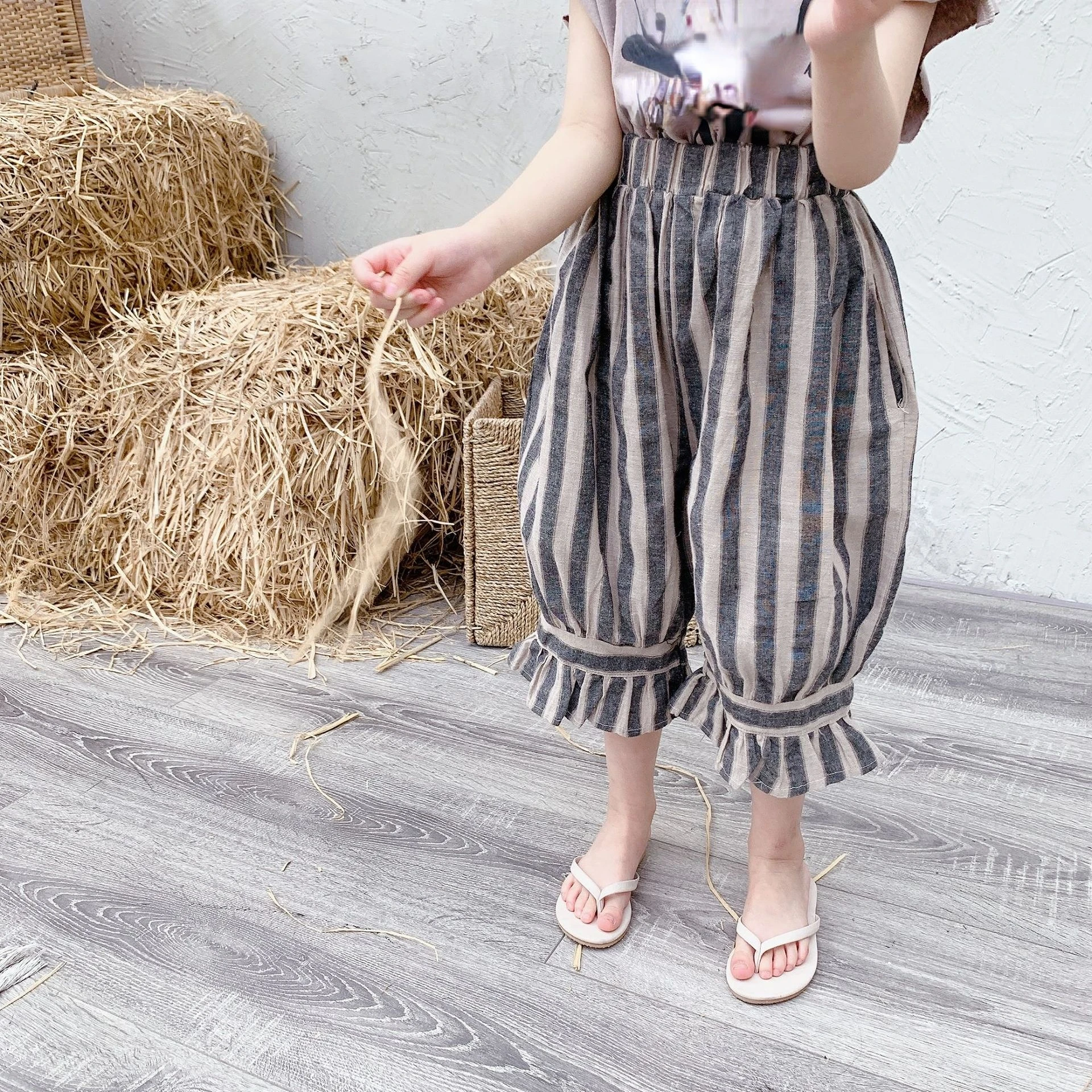 

Детские штаны для девочек на весну-лето свободные штаны в полоску с оборками для малышей Vestido Infantil одежда для детей