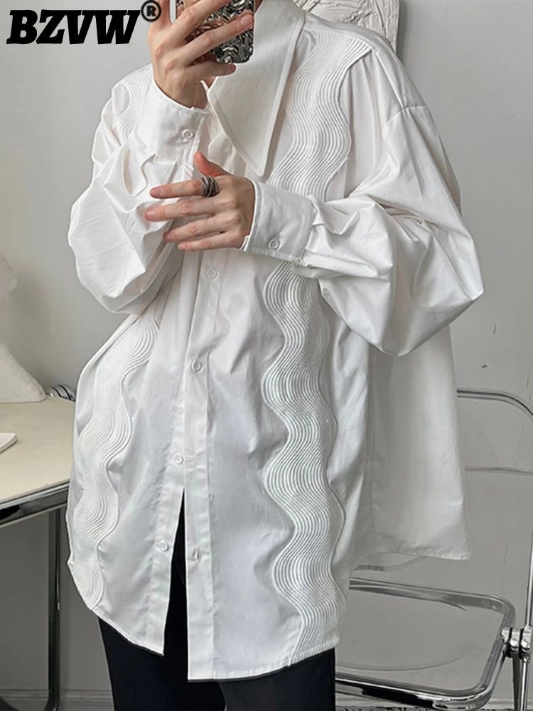

BZVW Wave Embroidery Designer Shirts And Blouses 2023 Spring Autumn Solid Color Loose Versatile Temperament Shirt Female Tide