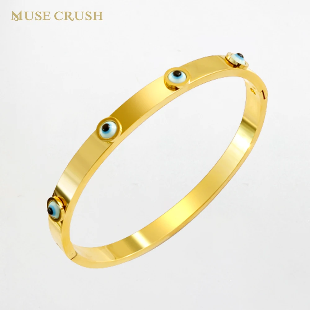 

Unique Design Blue Turkish Eyes Bracelets Bangles for Women Girls Stainless Steel Waterproof Hand Jewelry Luxury Birthday Gift