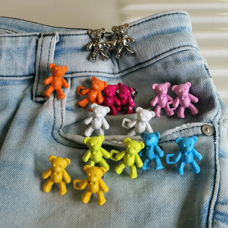 

2pcs Bear Detachable Metal Buttons Snap Fastener Pants Pin Retractable Button Sewing-Free Buckles Jeans Perfect Fit Reduce Waist