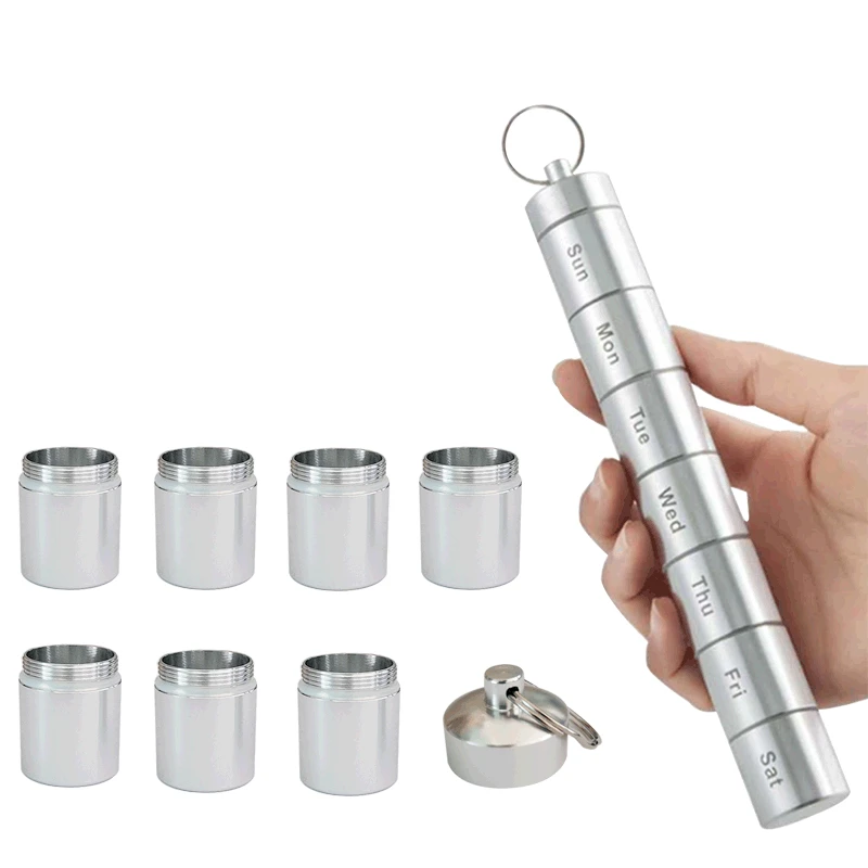 

Портативный дорожный контейнер для таблеток, чехол из алюминиевого сплава, фотоорганайзер для лекарств, водостойкий контейнер для лекарст...