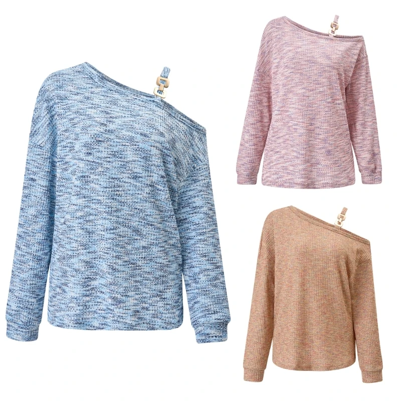 

Women Long Sleeve One Cold Shoulder T-Shirt Blouse Fashion Loose Shirt Tees