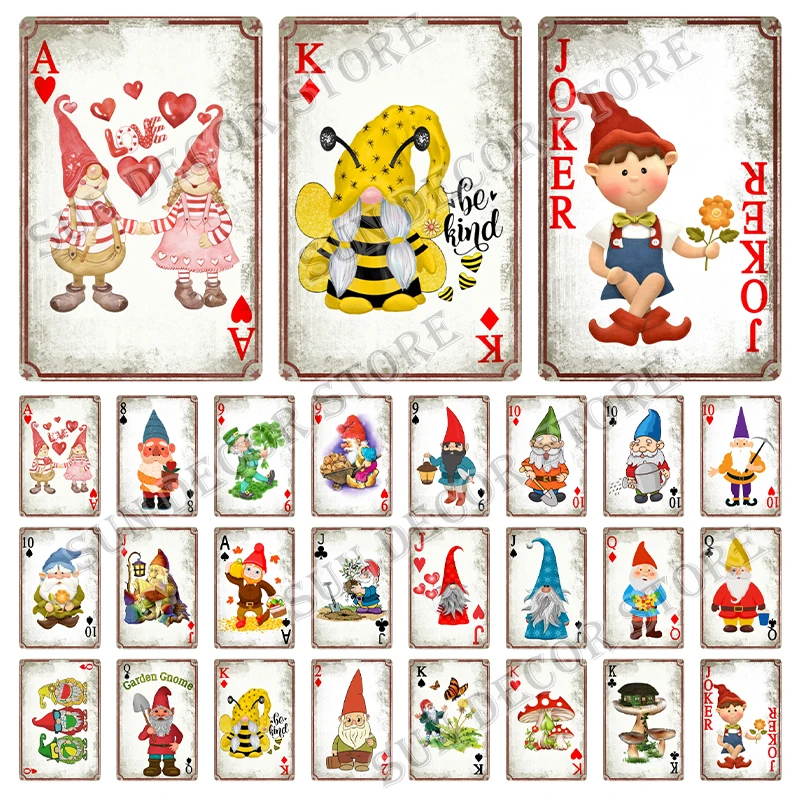 

Gnome Playing Cards Vintage Metal Tin Sign Shabby Chi Poster Wall Decor For Club Man Cave Bar Shop Advertising Plate TU-0107