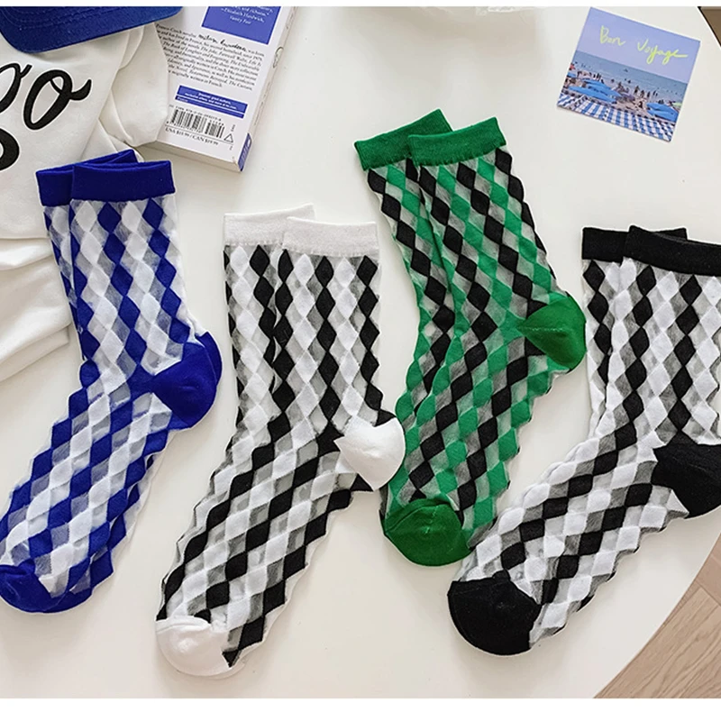 

Plaid Women Sock Thin Breathable Woman Cotton Socks Casual Korean Trendy Sox Comfortable Girls Hip Hop Soft Spring Summer Meias
