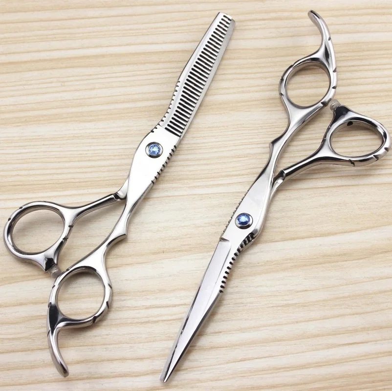 Professional 440c 6 inch sapphire hair scissors set hair clipper cutting scissor barber thinning shears hairdressing scissors