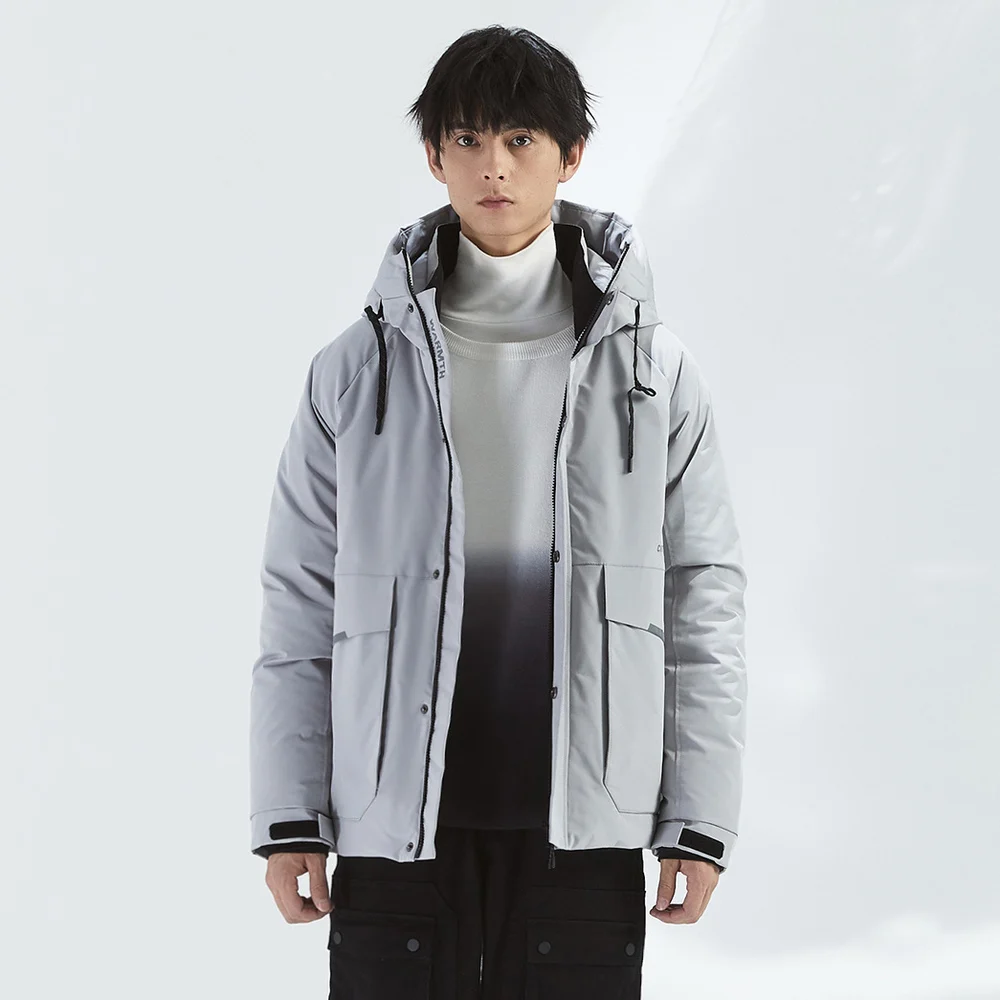 Metersbonwe Men's Reflective Printed Simple Hooded Down Jacket 80%Duck Down Thick Warm Wear Cargo Loose Winter Down Jackets