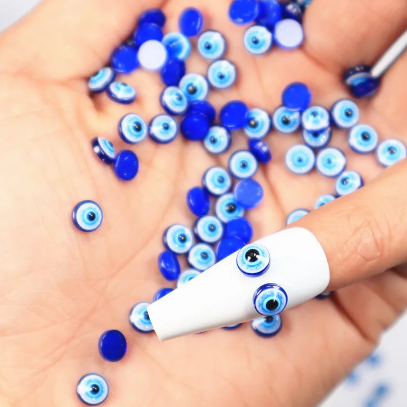

6MM Loose Blue Evil Eye Resin Nail Charms Half Round Shape Beads Acrylic Cabochon Flatback Eye Design Nail Jewelry Decoration