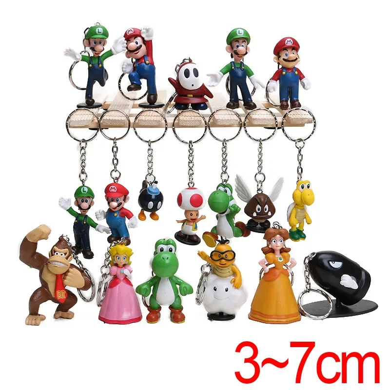 18 шт./компл. брелок Super Mario Bros ПВХ фигурка игрушки Wario Luigi Ослик Конг персик Bowser