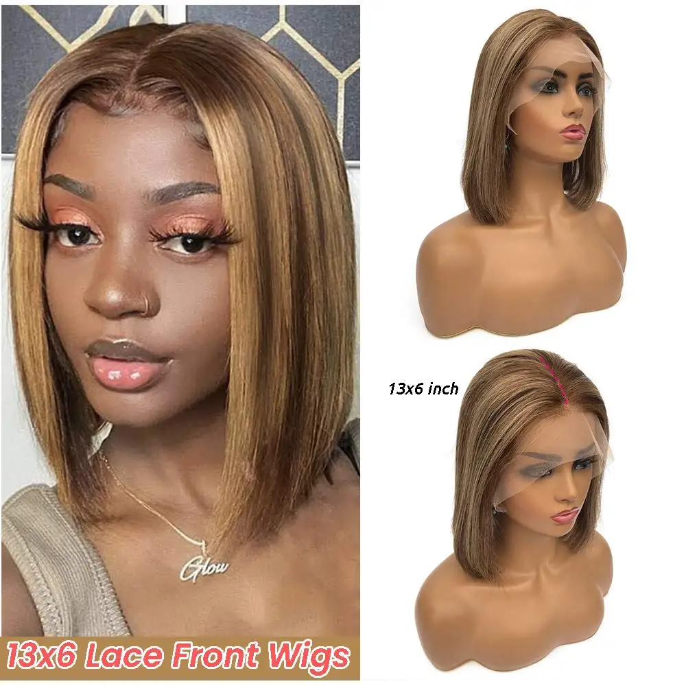 

Ombre Highlight Bob Wig Colored Straight 13x6 Glueless Free Part Lace Front Human Hair Wigs Pre Plucked Brazilian Remy Short Bob