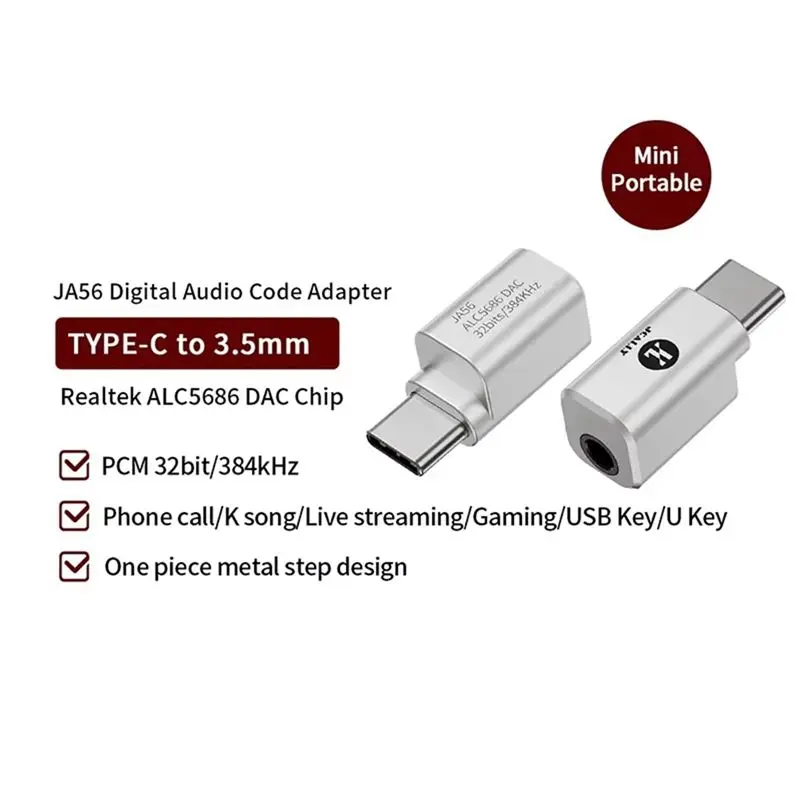 Фото JCALLY JA56 Type-C to 3.5Mm HIFI Adaptar Amp DAC 384Khz/32Bit Цифровой аудиокодер-адаптер для телефонных звонков, прямых трансляций, игр №5