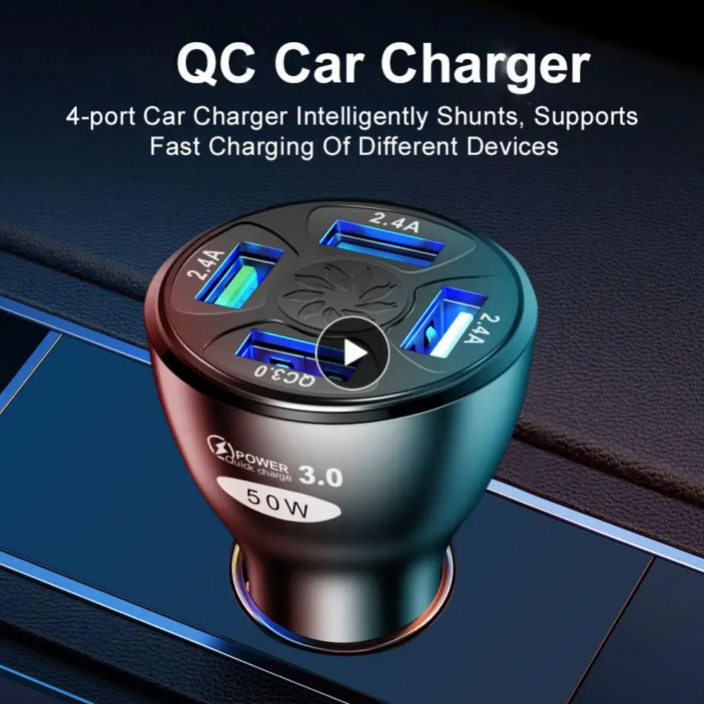 

50w Qc3.0 4usb Car Charger Fast Charging Car Phone Charger Universal Led Light Display Car Cigarette Lighter Car Accessories