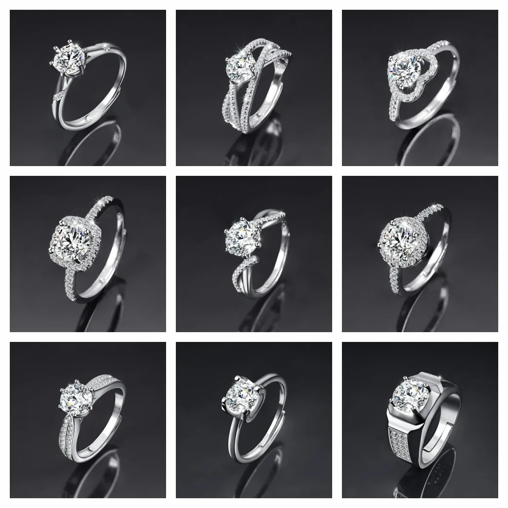 

European and American New Couple Diamond Ring Female High-end Atmosphere Adjustable Ring One Carat Classic Hand Jewelry
