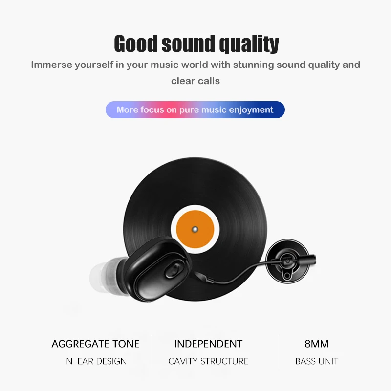 TWS Wireless Headphone Invisible Bluetooth Earphone Mini Single in Ear Earbuds with Mic 18D Sound Quality Headset 20H Music Time enlarge