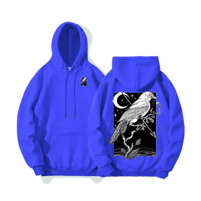 

Autumn winter men's street hoodie crow print hoodie loose that male and female lovers fashion collocation casual large size men