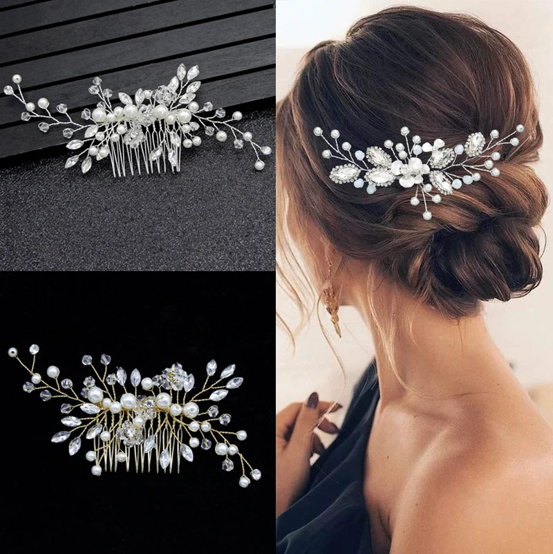 

Bridal Headpiece Silver Color Pearl Rhinestone Wedding Hair Combs Hair Accessories for Women Accessories Hair Ornaments Jewelry