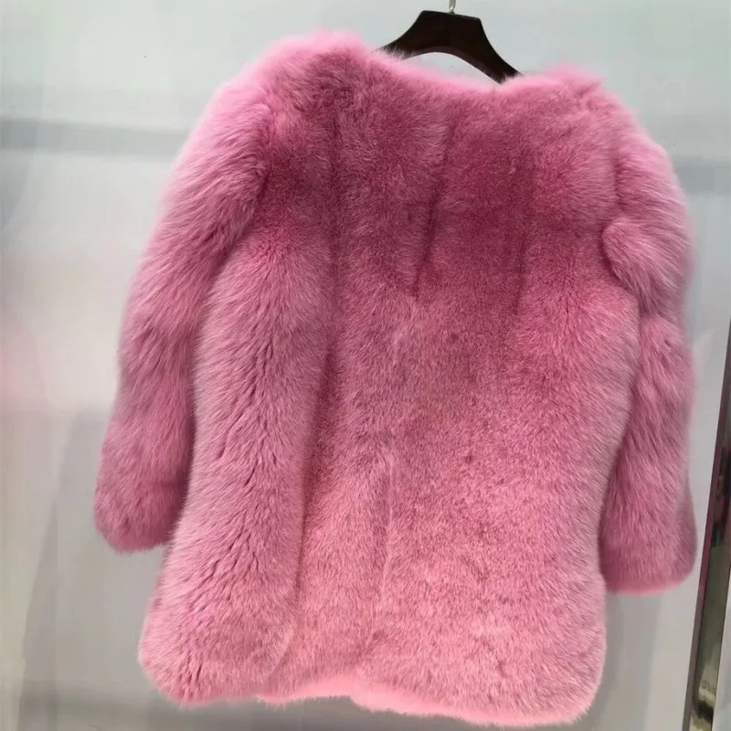 Women Real Fox Fur Coat Female Winter Thick Warm Overcoat Whole Skin 2022 Genuine Fur Jacket Pink Color Natural Fox Fur Coat