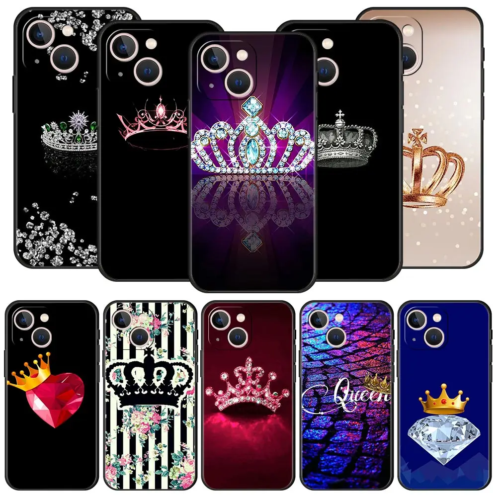 

Роскошный чехол для телефона с принтом алмазной короны для iPhone 11 12 13 Pro Max Mini X XR XS 7 8 Plus SE 2020, мягкий черный чехол из ТПУ, чехлы