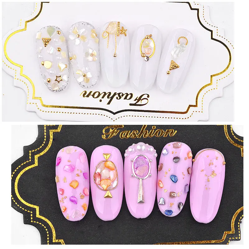 

New 12 Colors/set Colorful Shell Mixed Irregular Shell Sheet Tinfoil Rhinestone Nail Jewelry 3D Nail Art Decoration DIY Design