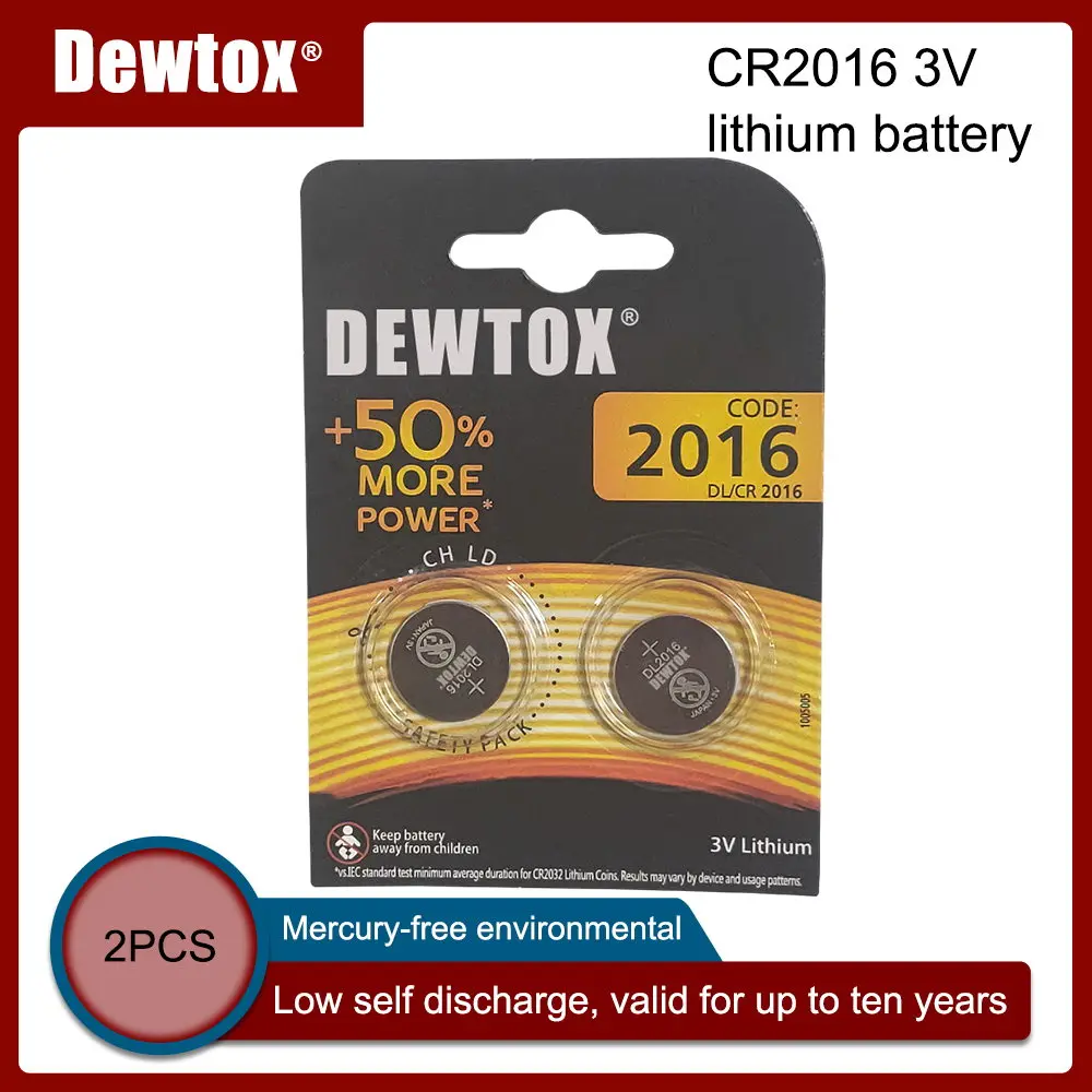 

2 шт., Литиевые Батарейки для часов DEWTOX CR2016, 3 в