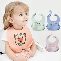 cute baby bibs waterproof silicone bib infant toddler feeding saliva towel cartoon adjustable children apron with pocket