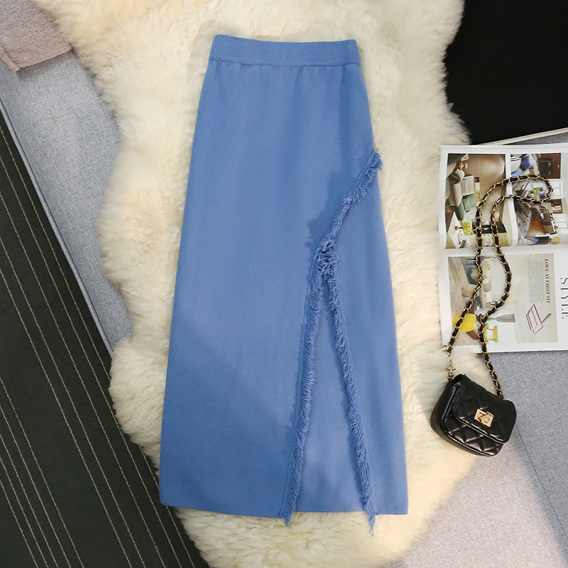 Женская трикотажная юбка с разрезом длинное однотонное платье асимметричным