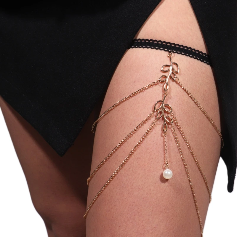 

Gothic Pearl Tassel Thigh Chain Summer Beach Party Bikini Leg Chain for Women
