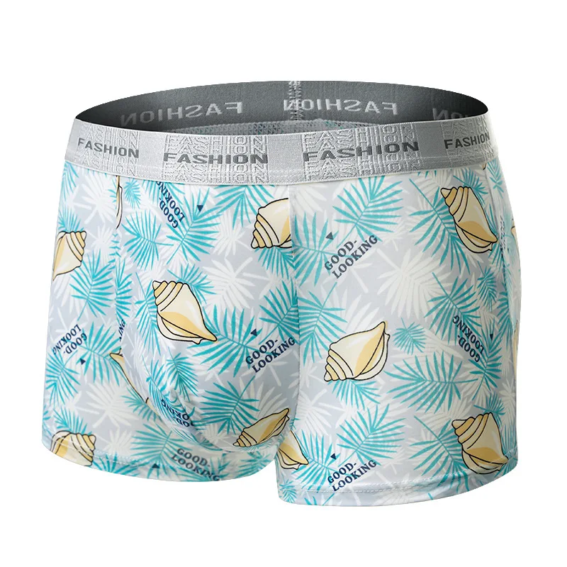 

Men's Thin Underpants Ice Silk Mid-Rise U Convex Pouch Briefs Fashion Printed Cool Panties Male Seamless Breathable Underwear