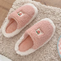 cute pink peach pattern house girls fur slippers winter keep warm plush bedroom ladies cotton shoes home women fluffy slippers
