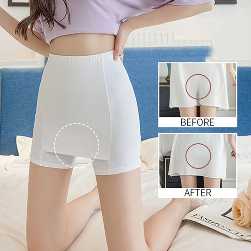 Ice Silk High Waist Safety Pants Boxer Women Thin Sliming Fit Women's Summer Shorts Double Layer Seamless Skirt Shorts