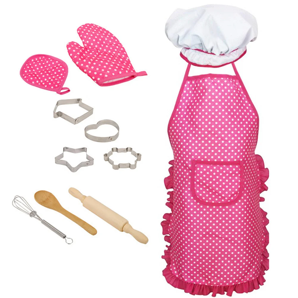 

Cooking Clothes Chef Outfit Kids Aprons Suit Kitchen Pretend Toys Kits Costume Little Girl Children Hat