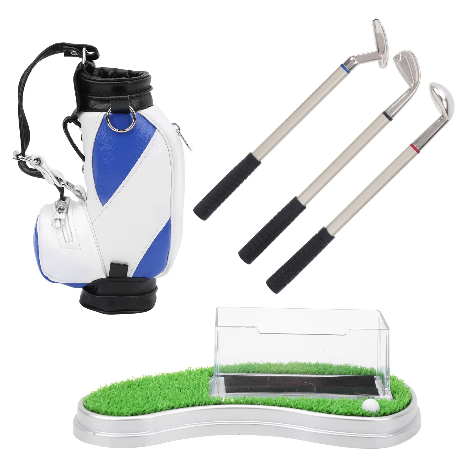 

Mini Desktop Golf Bag Pen Holder with Golf Pens Business Card Box Base Souvenir Set Gift Golf
