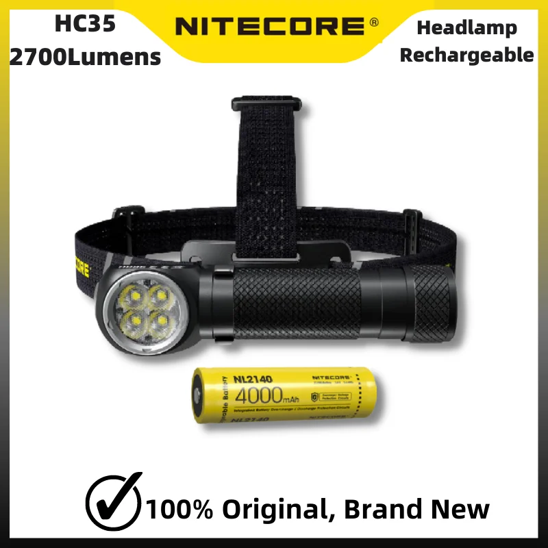 Купить NITECORE HC35 USB Перезаряжаемый Фонарик L-shpe налобный фонарь 2700 люмен металлический магнитный прожектор, аккумулятор 21700 4000 мАч