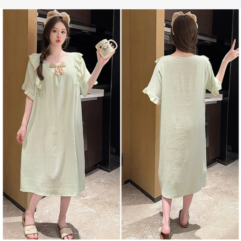 5XL Plus Size Sleep Dress with Chest Pad Thin Cloud Cotton Homewear Solid Japanese Sweet Home Clothes Loose Pajamas Nightwear